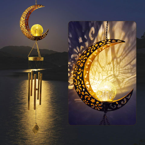 JOBOSI outdoor moon light wind chime illuminating the garden with solar glow and gentle chimes
