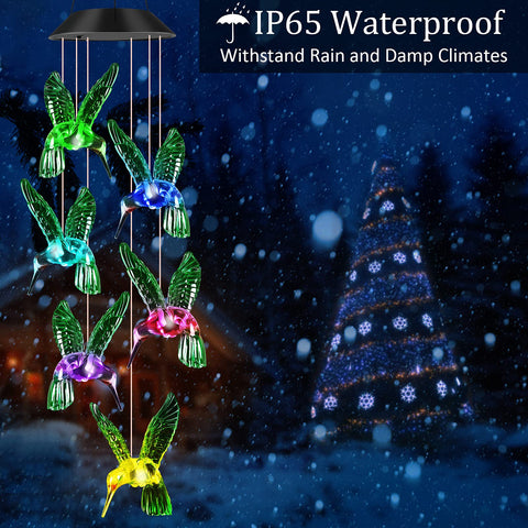 Jobosi solar hummingbird wind chime lights powered by sunlight for outdoor magic.