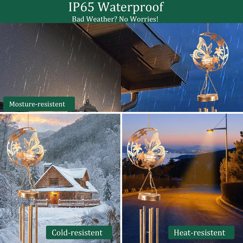 JOBOSI solar-powered wind chime lights at night without wiring for patio mood.