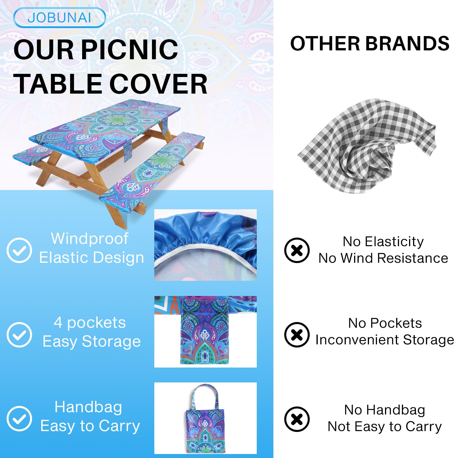 Jobunai tablecloth with side pockets keeps keys and phone within reach.