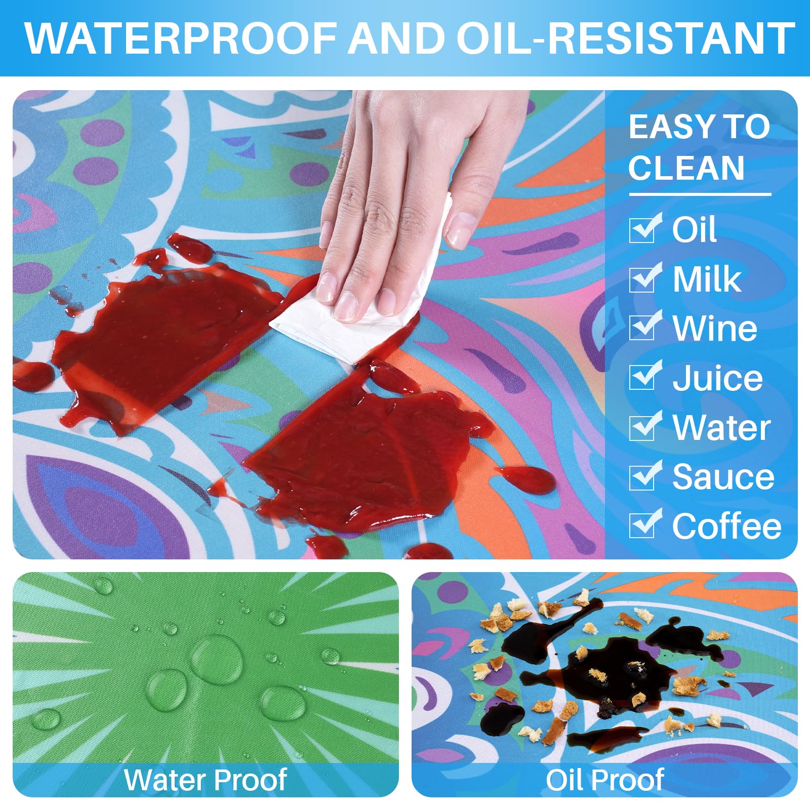 Jobunai waterproof vinyl tablecloth resists spills for outdoor picnics and camping.
