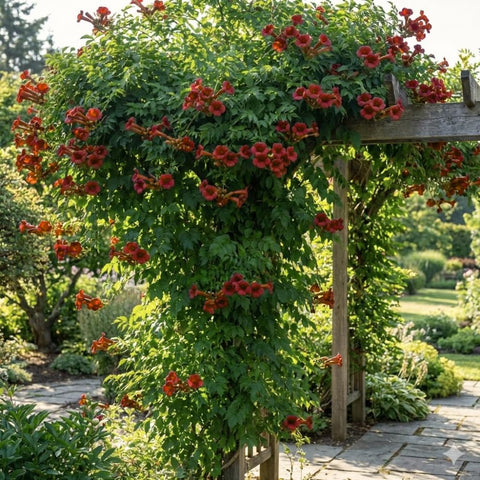 JOCADEW sunlit border planting with hardy dark red trumpet vine seeds.