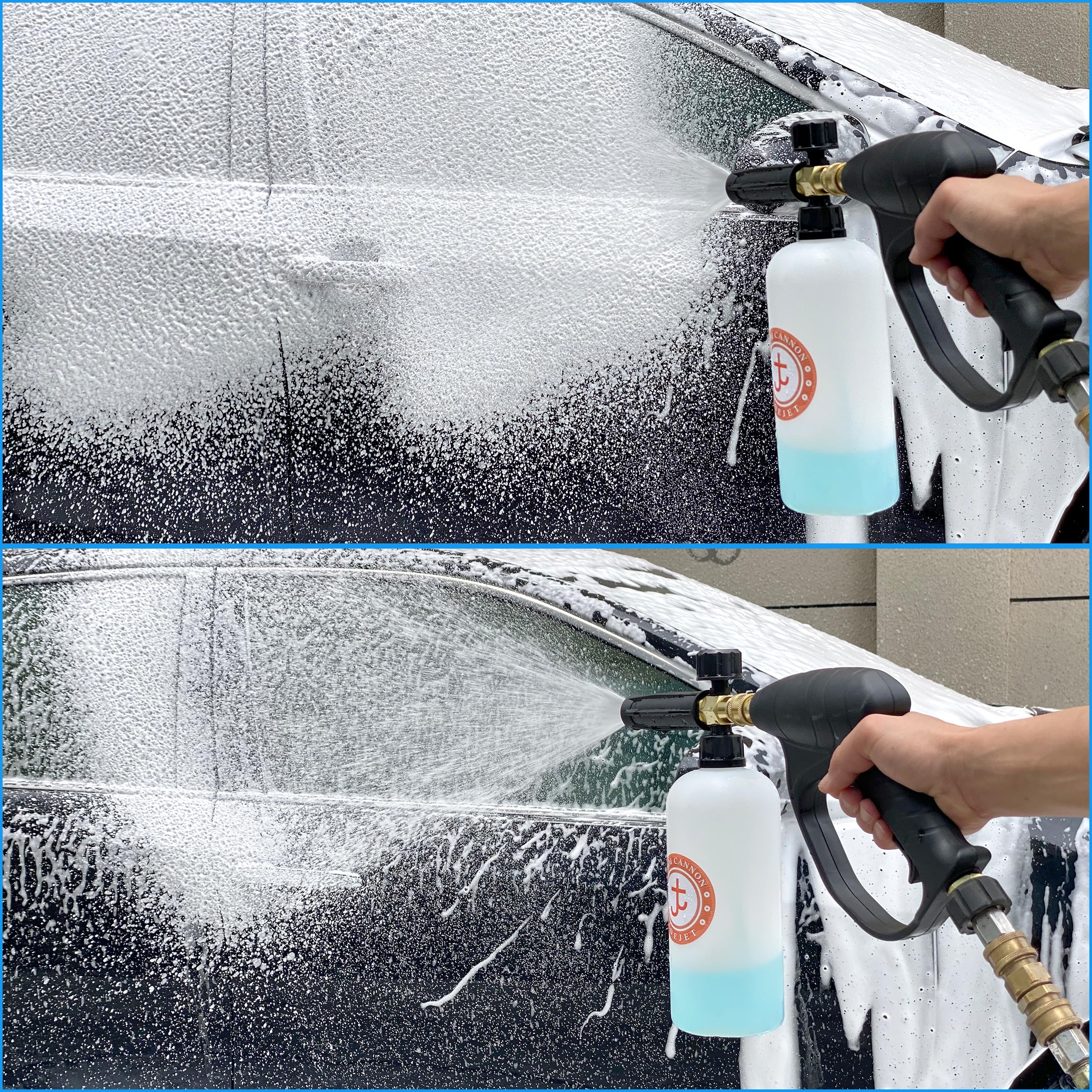 Ergonomic JOEJET gun handle reduces fatigue during long washes
