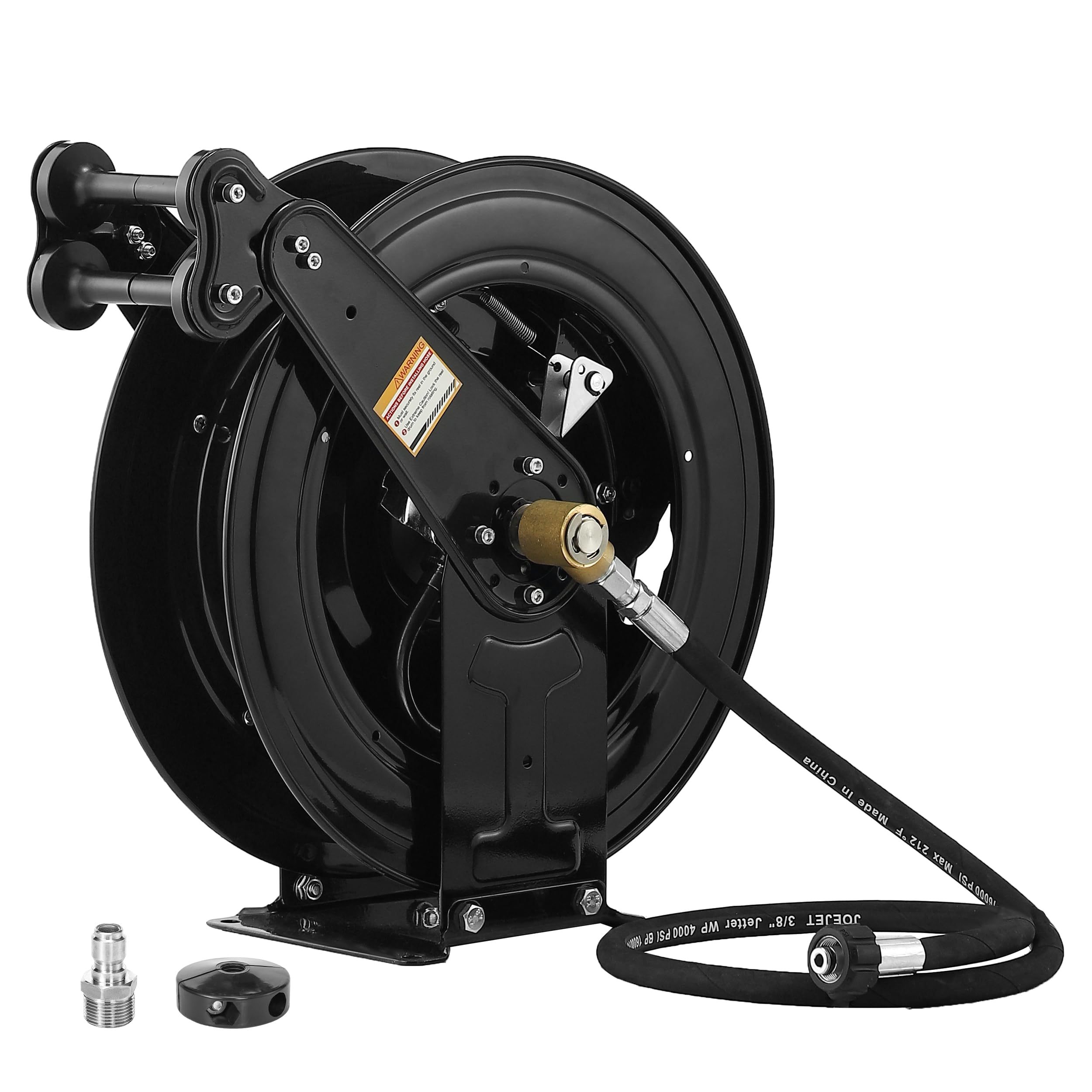 JOEJET auto-retractable hose reel with 50ft hose for quick outdoor cleaning.