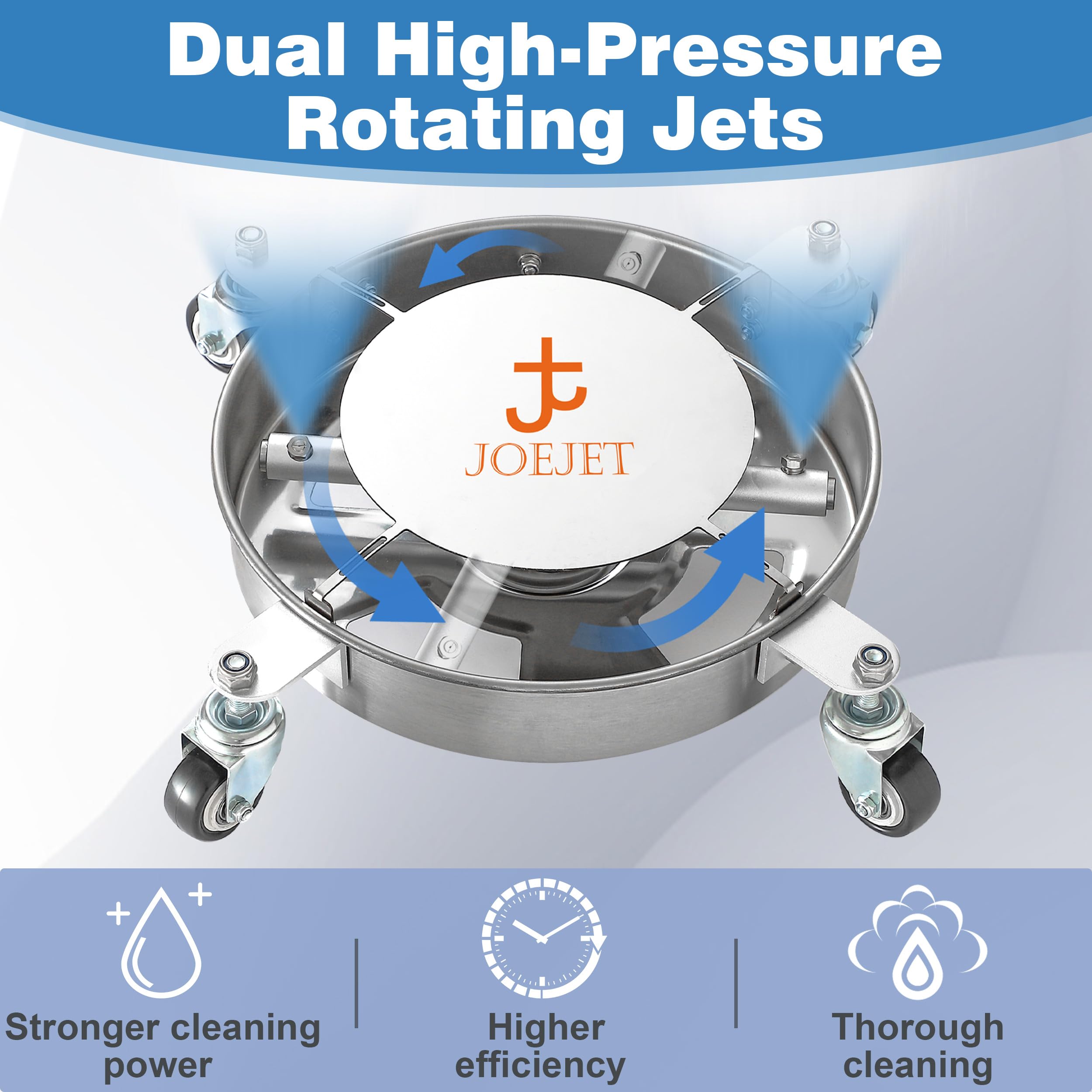JOEJET dual high-pressure jets deliver strong cleaning power on the underside