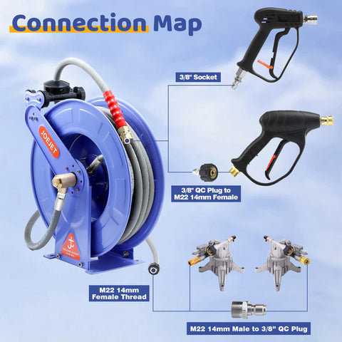 JOEJET 50 ft hose neatly coiled for storage efficiency.