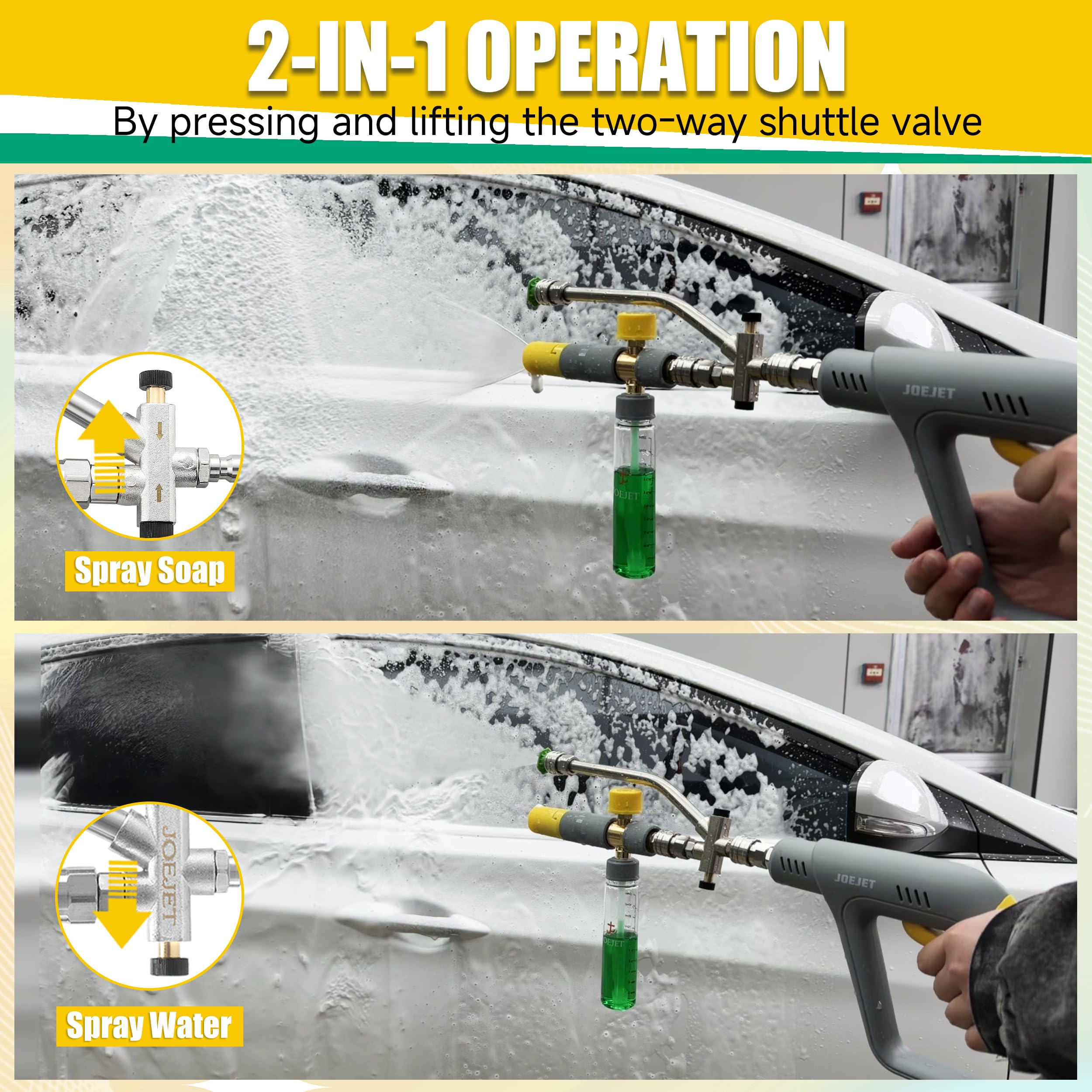 JOEJET pressure washer gun with quick connector illustrating fast tool changes