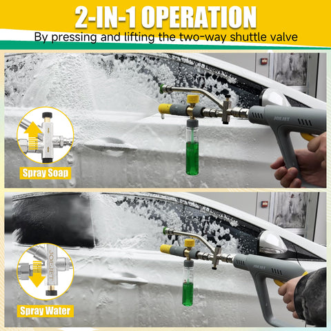 JOEJET pressure washer gun with quick connector illustrating fast tool changes