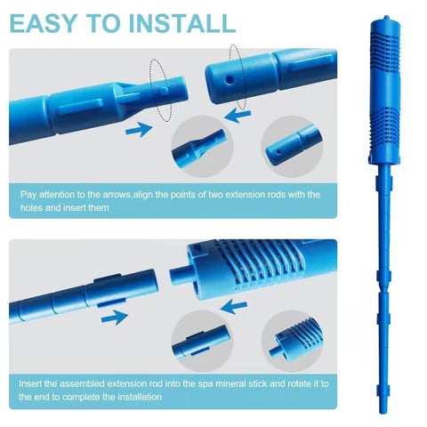 Joepoe mineral sticks installed in a hot tub for maintenance.