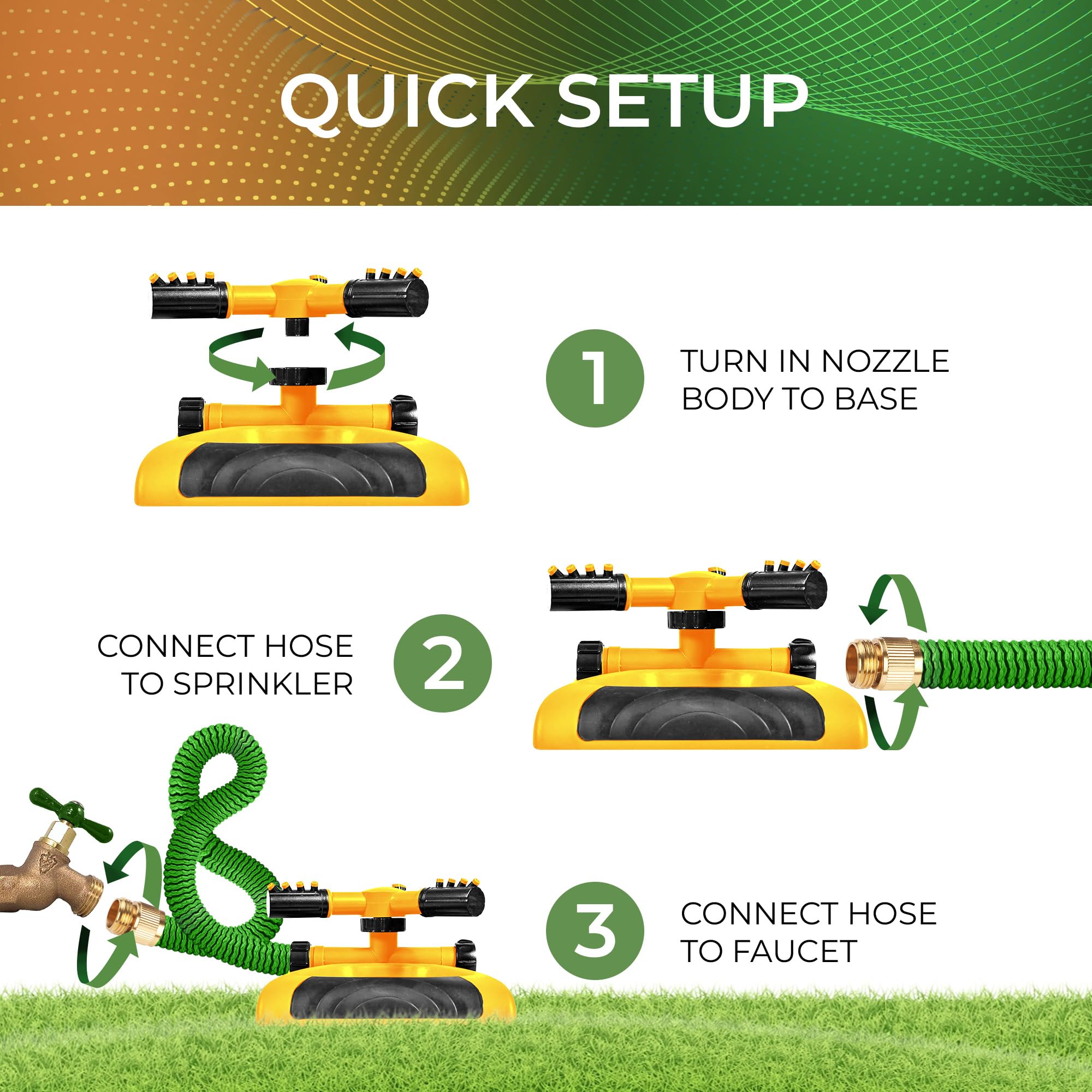 Joeys Garden Sprinkler arm adjustable for custom spray pattern.