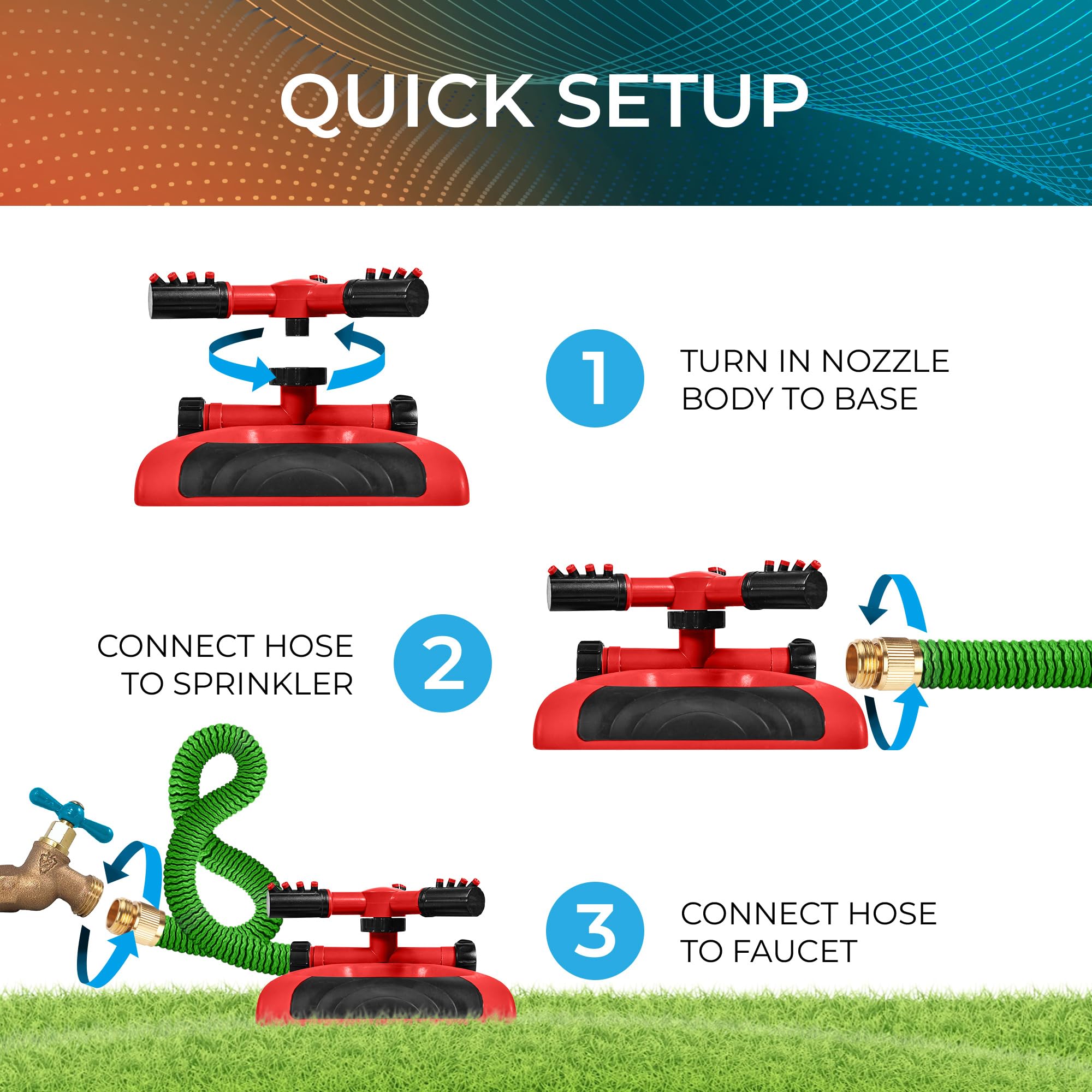 Joeys Garden Sprinkler extension option expands coverage for large yards.