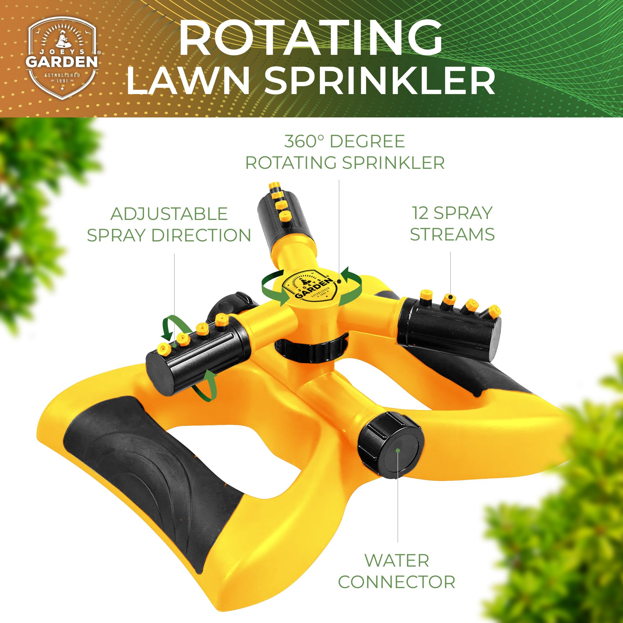 Joeys Garden Sprinkler hose connector for easy setup.