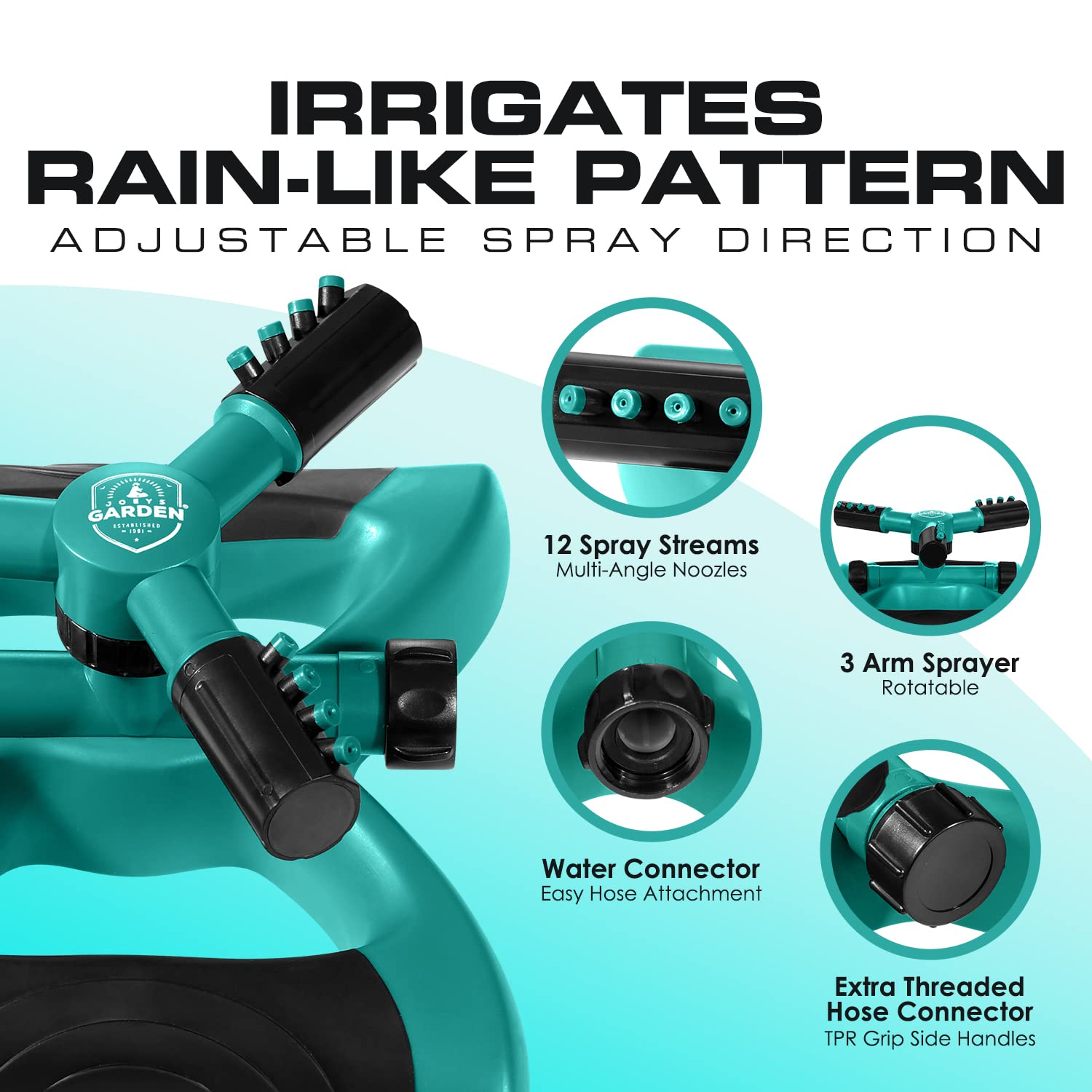 Joeys Sprinkler garden-hose-connector for quick, easy setup