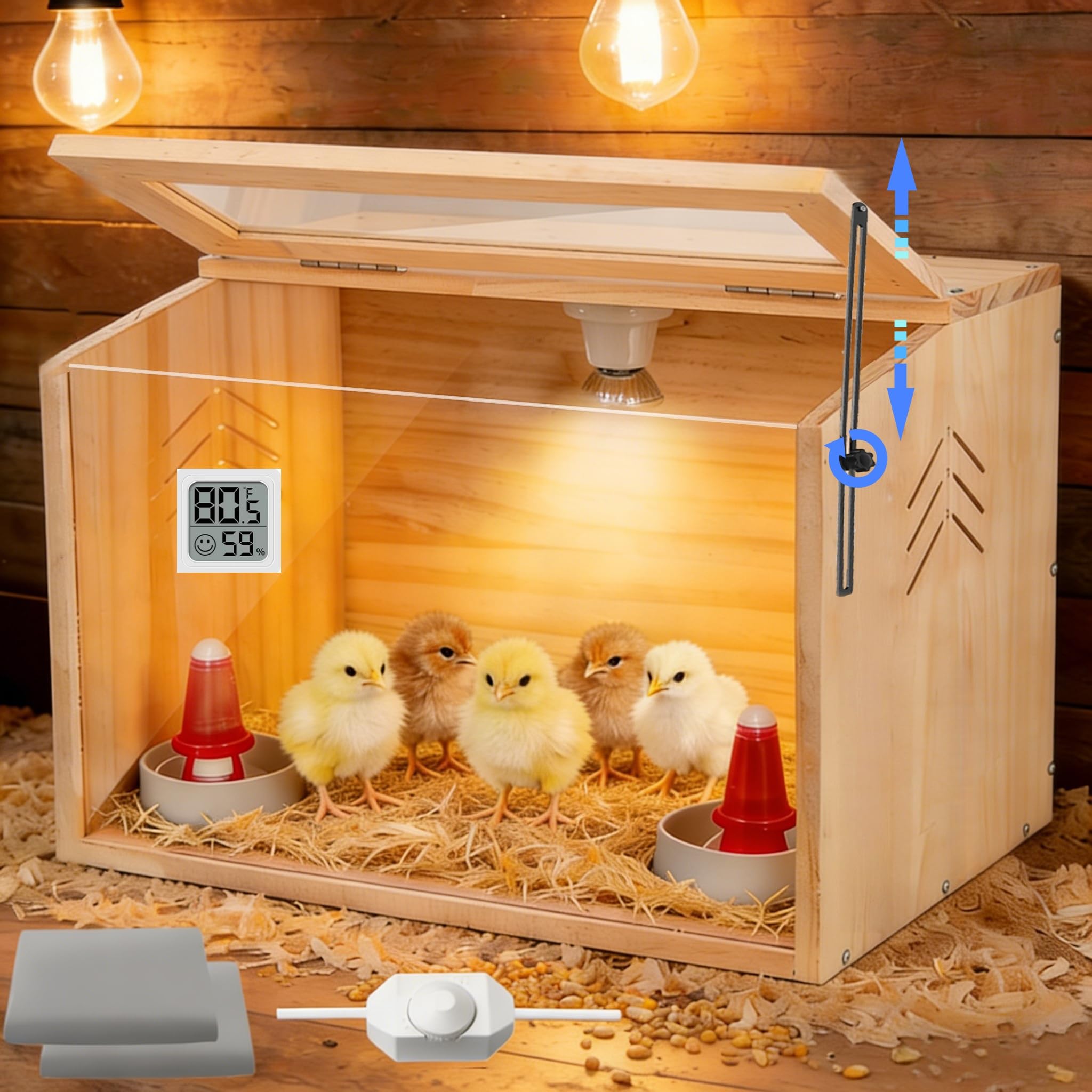 JOGEPEYO chick brooder box top view showing ample space for growing chicks