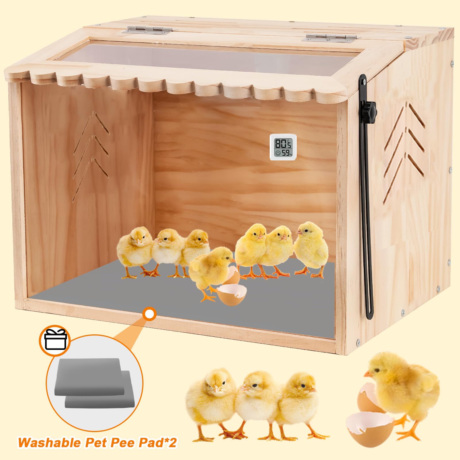 JOGEPEYO skylight vent in brooder box promotes odor control and airflow.