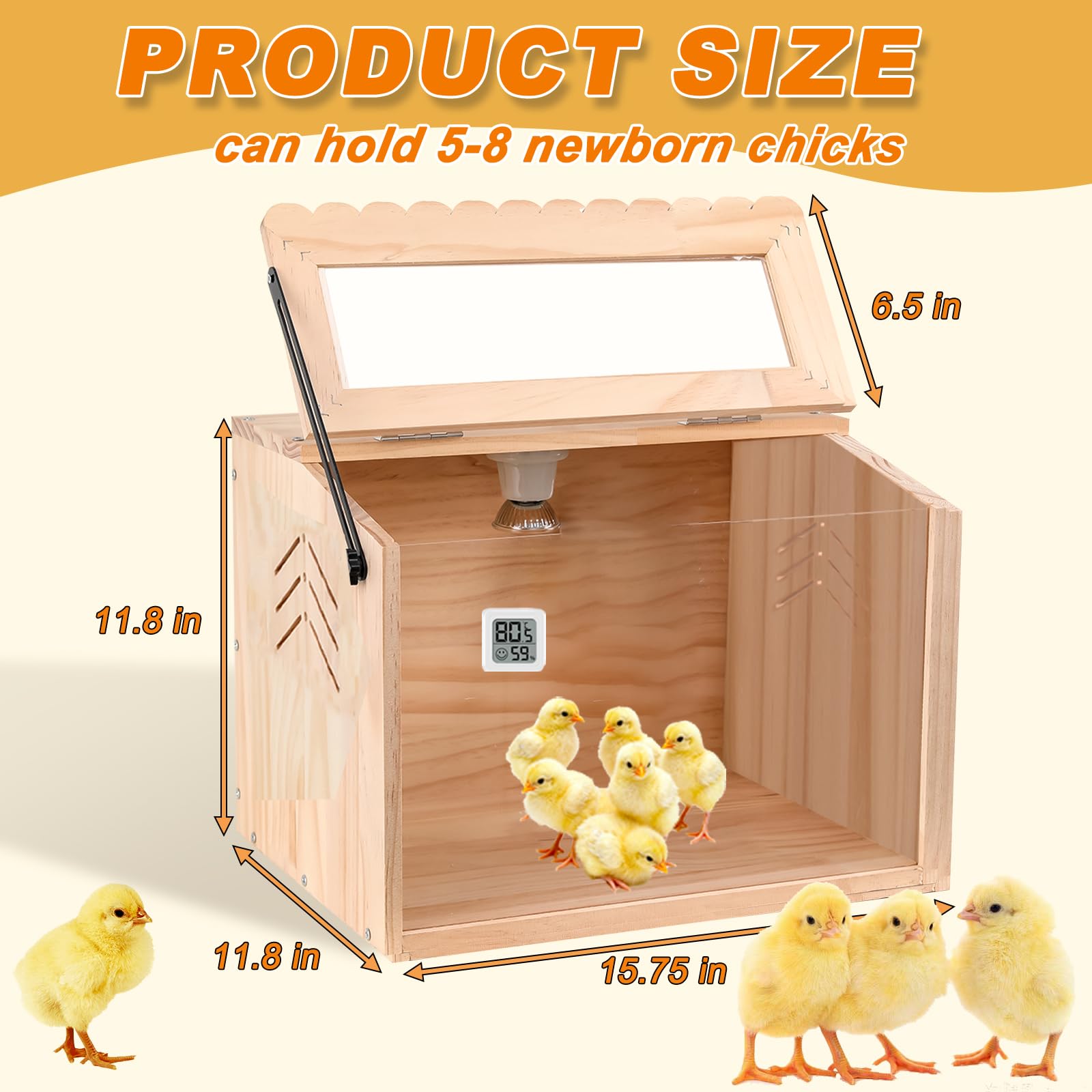 JOGEPEYO chicken brooder box dimensions 15.75 by 12 by 12 inches for roomy housing.