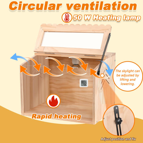 JOGEPEYO brooder box ventilation highlights side vents for air circulation.