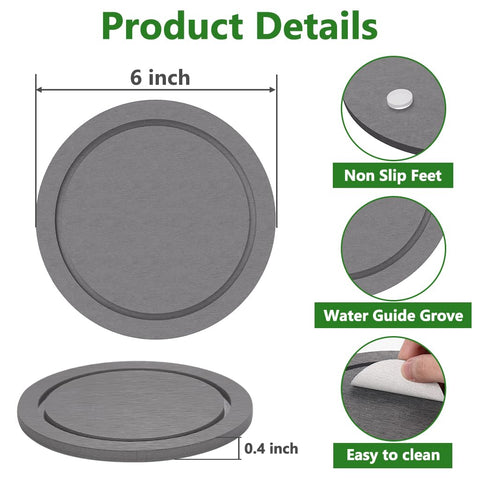 Johamoo two-pack gray saucer with non-slip pads keeps plants stable
