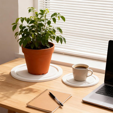 Johamoo plant saucer quick-dry diatomaceous earth promotes tidy counters and drip-free floors.