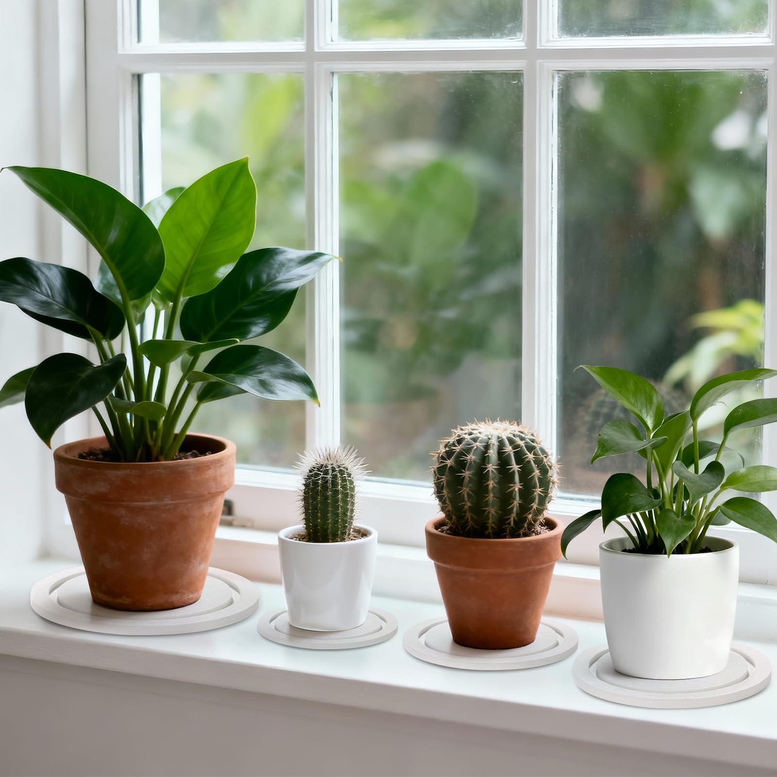 Johamoo plant saucer secures pot placement with adhesive pads for stability.