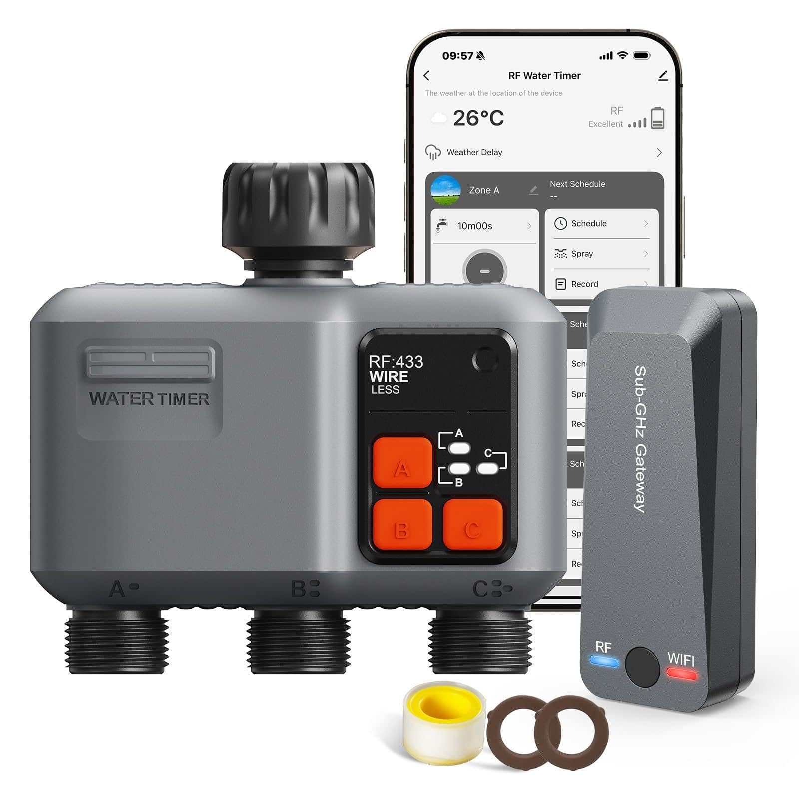 Johgee wifi sprinkler timer with three zones enables precise garden watering.