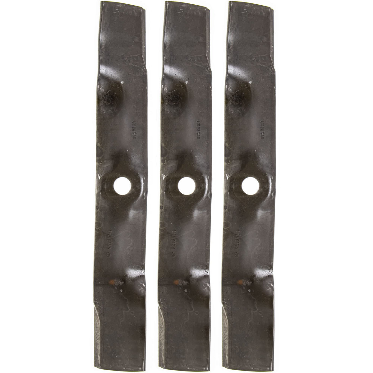 John Deere UC22009 blades pack, front view for durable 48-inch deck mowing.