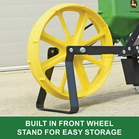 John Deere convenient kick stand keeps the wheel clean while working