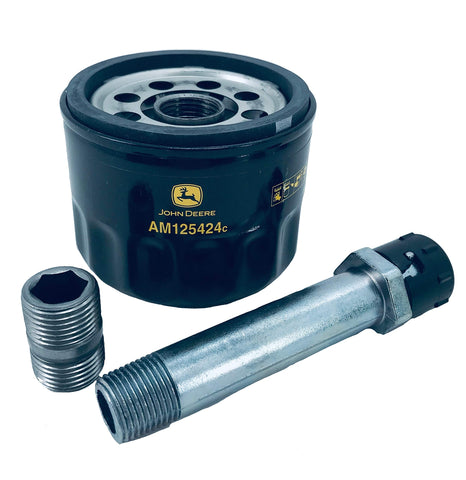 John Deere drain plug AM131611 included for a clean, mess-free oil drain during service.