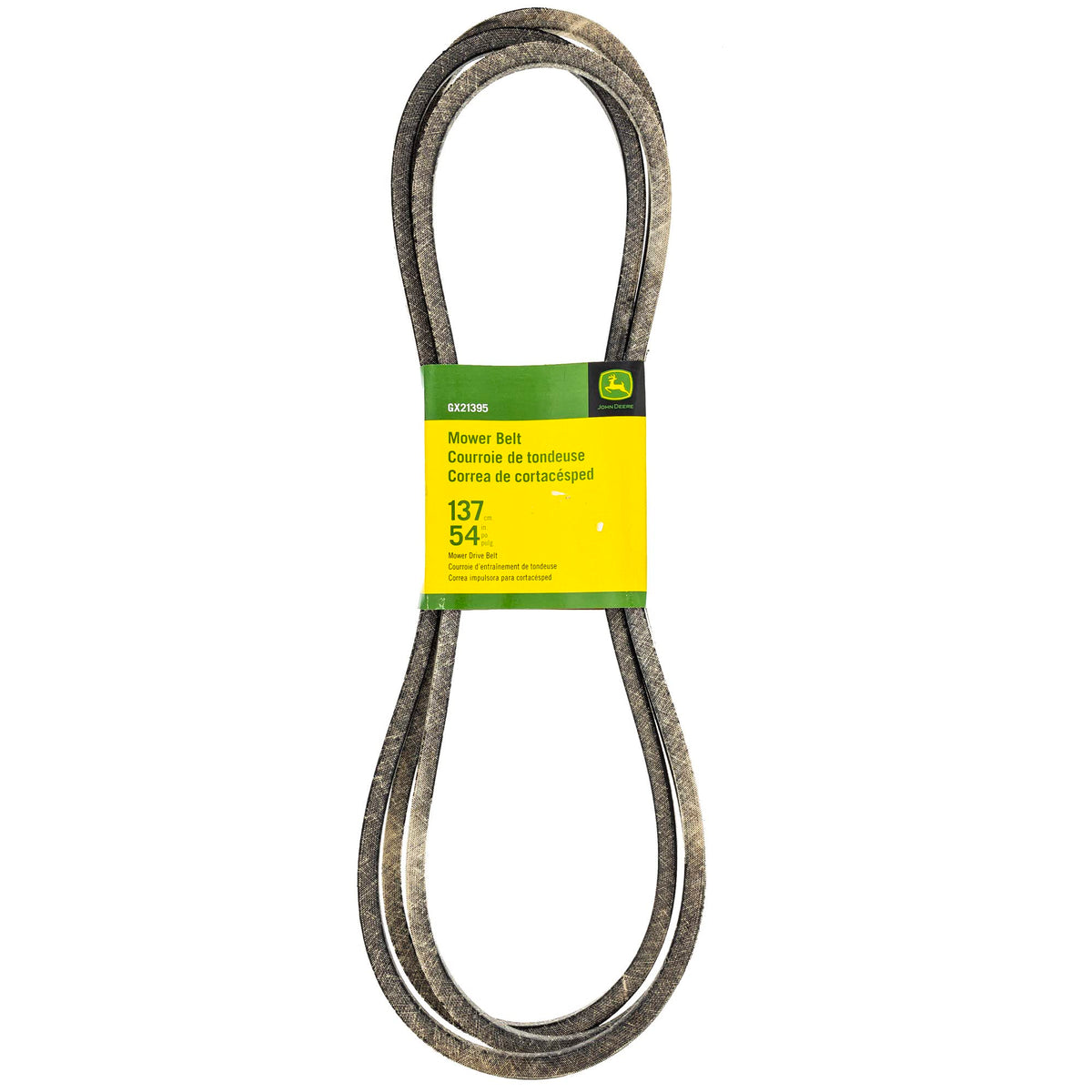 John Deere GX21395 OE flat belt in box, ready for replacement.