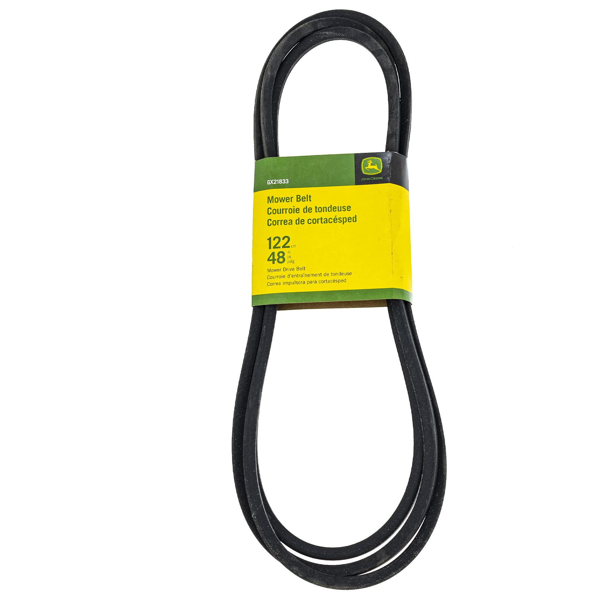 John Deere GX21833 belt packaging shows ready replacement option