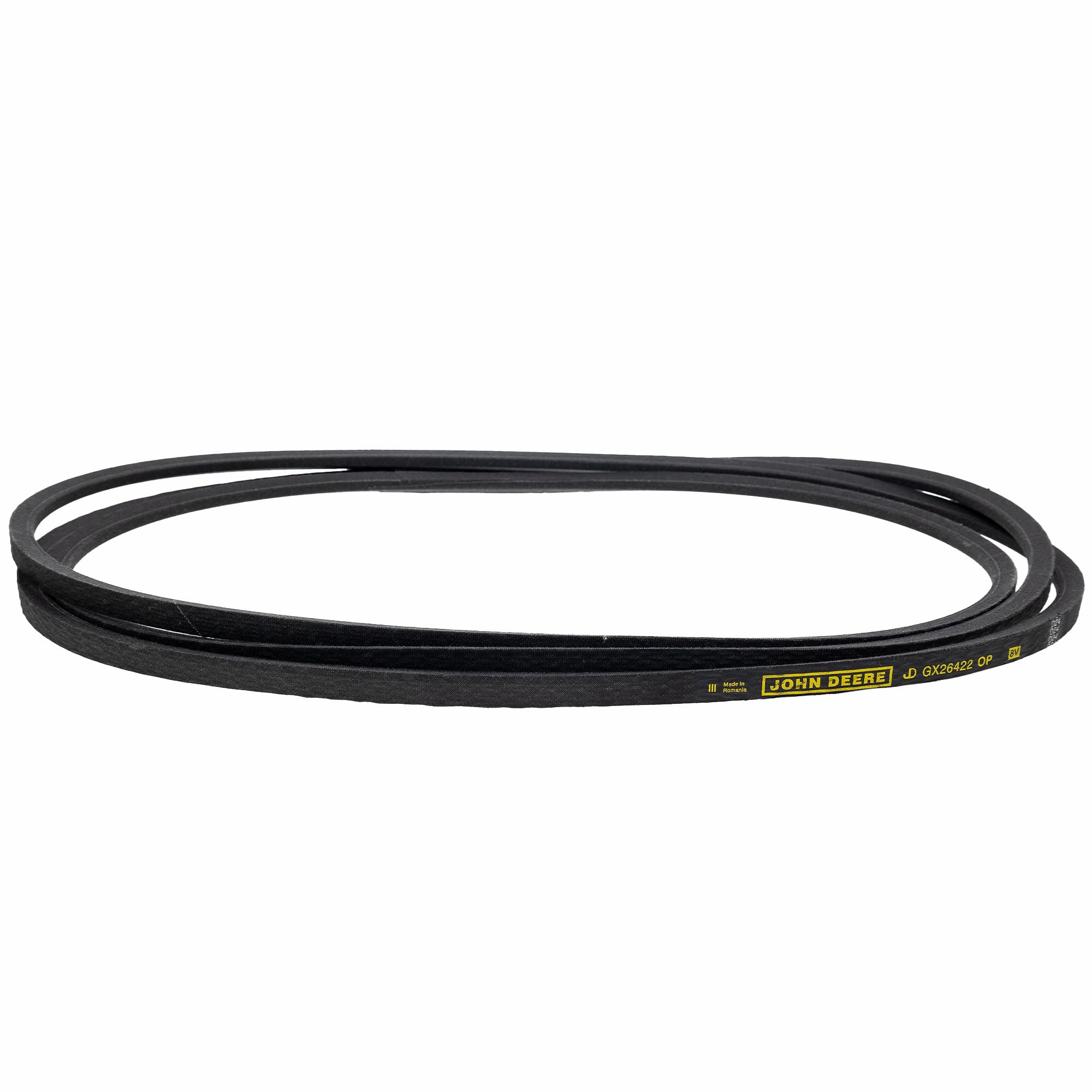John Deere GX26422 V-Belt closeup with label highlights OEM part number clarity.