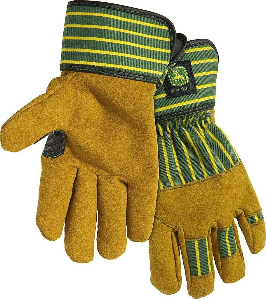 John Deere JD00024-Y youth split cowhide leather palm gloves offering abrasion resistance for outdoor tasks