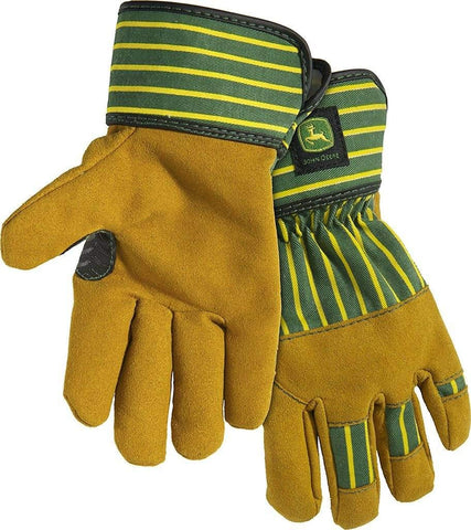 John Deere JD00024-Y youth split cowhide leather palm gloves offering abrasion resistance for outdoor tasks