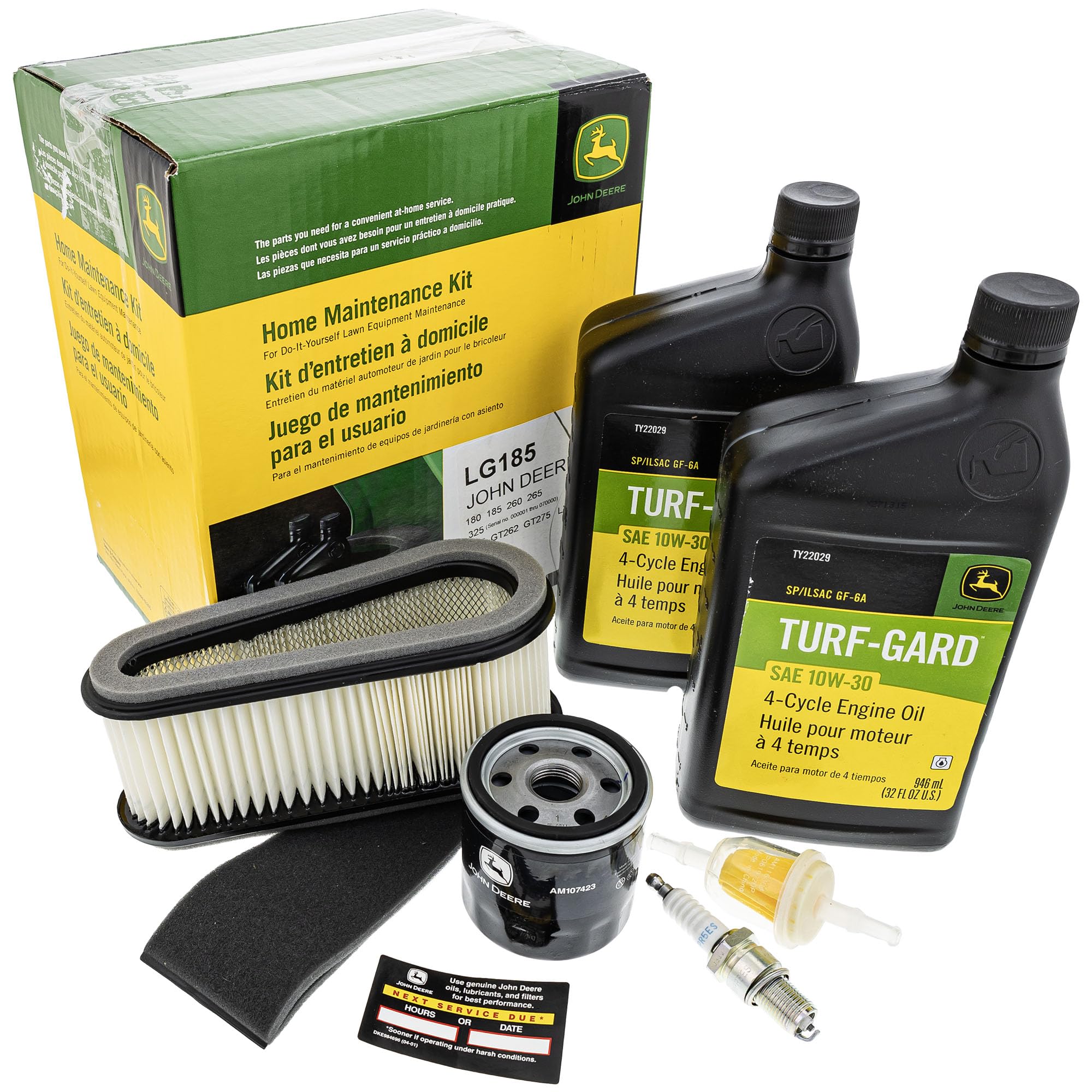 John Deere LG185 filter kit box for at-home mower maintenance