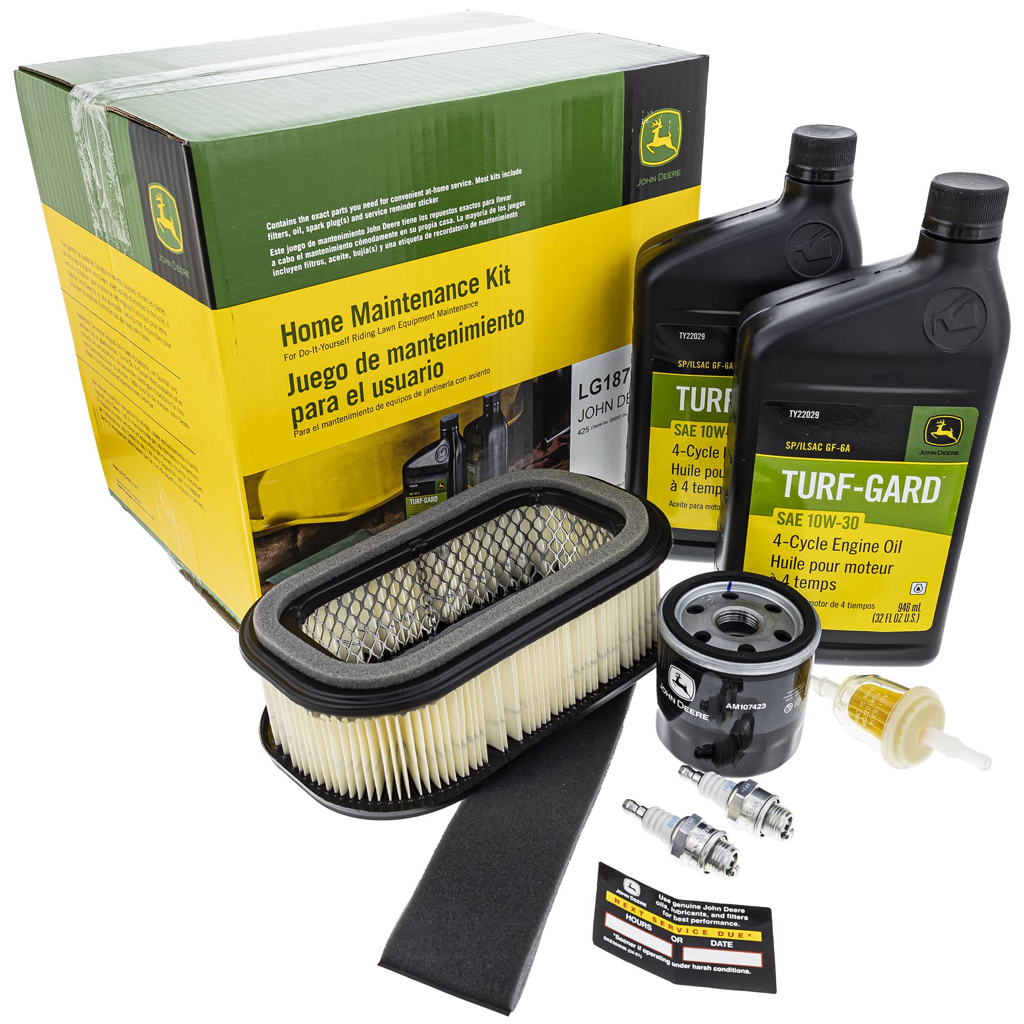 John Deere LG187 filter kit front view showing ready-for-service packaging