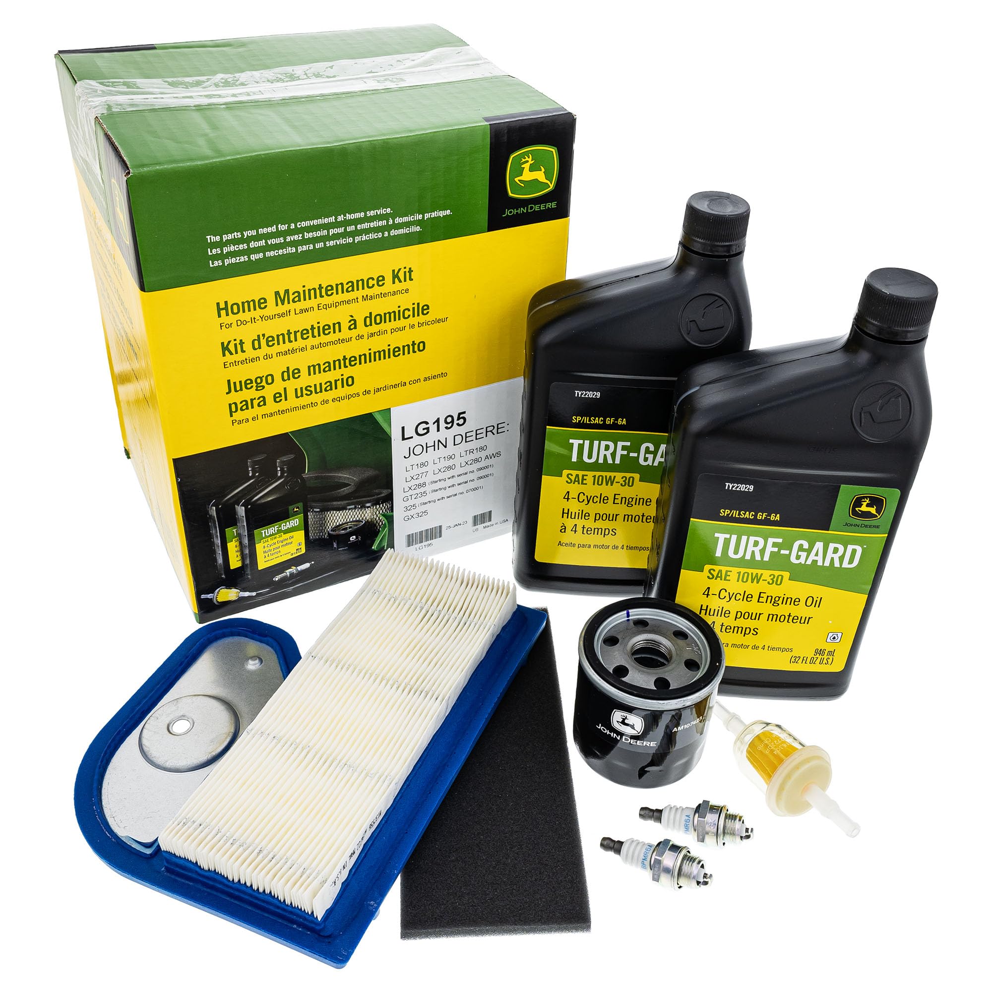 John Deere LG195 kit components for easy at-home mower service