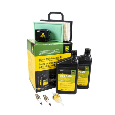 John Deere LG230 maintenance kit components laid out for easy at-home maintenance