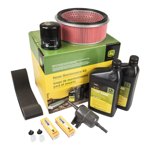John Deere LG244 filter kit components laid out for DIY maintenance