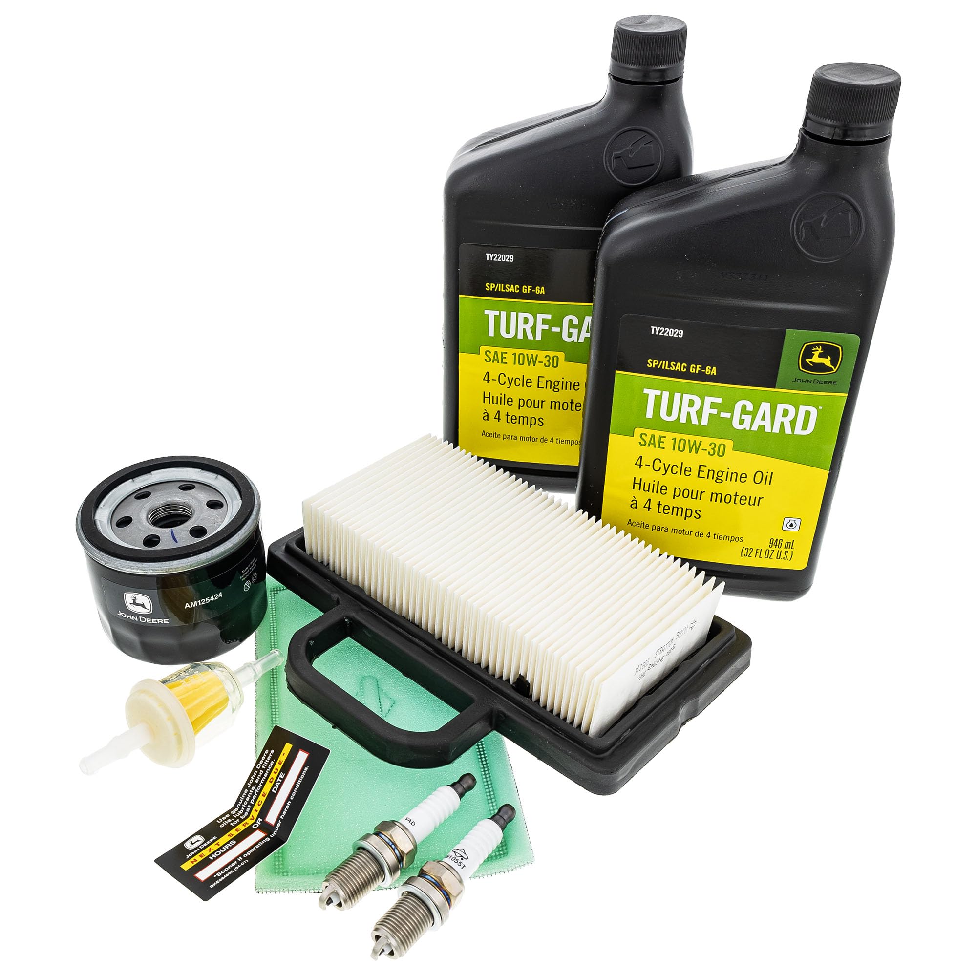 John Deere LG263 oil bottle for replenishing engine oil during maintenance.