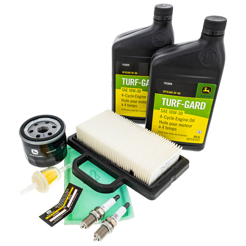 John Deere LG263 oil bottle for replenishing engine oil during maintenance.