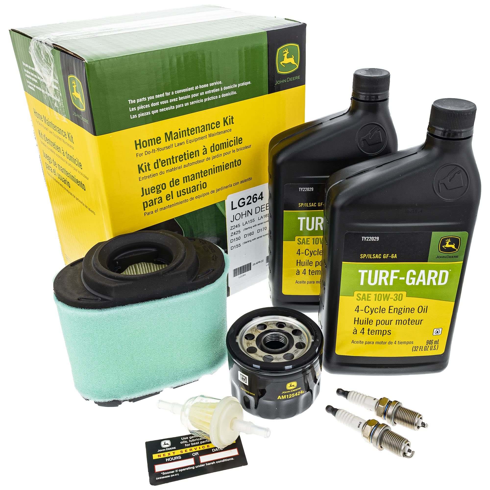 John Deere LG264 maintenance kit oil bottles for at home service