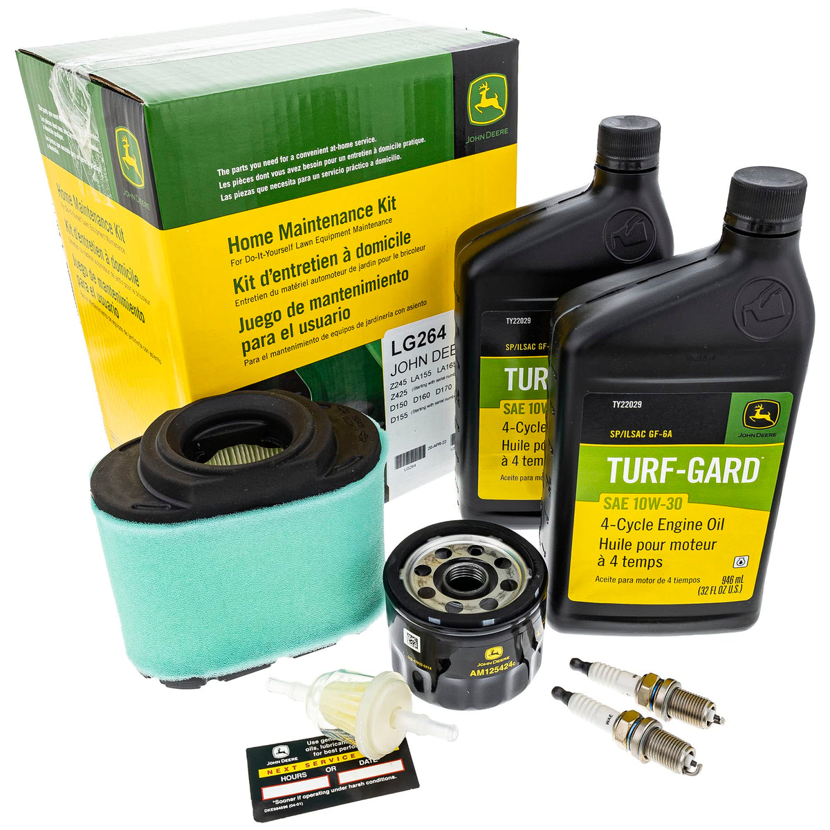 John Deere LG264 maintenance kit oil bottles for at home service