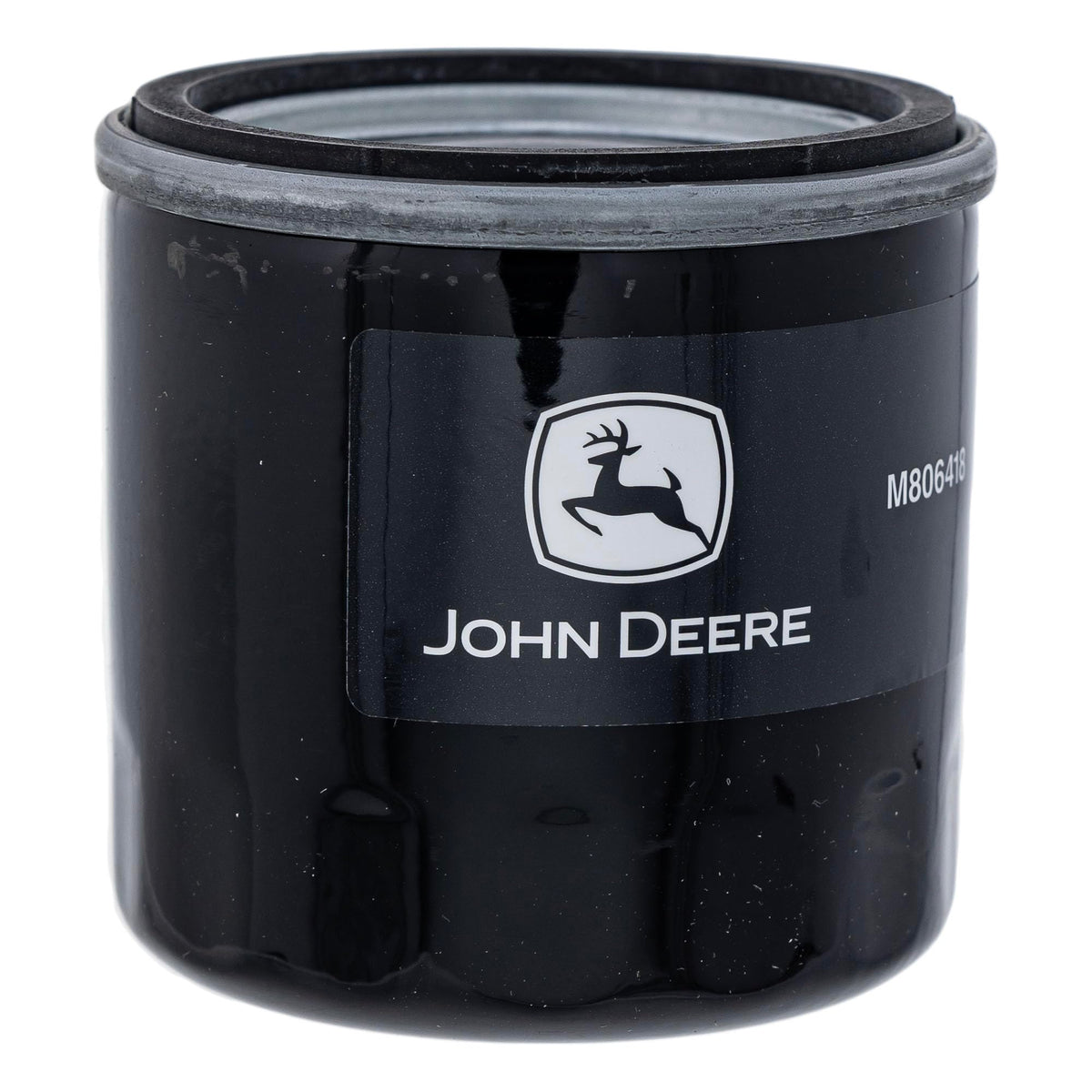John Deere M806418 oil filter front view emphasizes accurate fit.