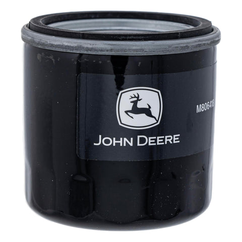 John Deere M806418 oil filter front view emphasizes accurate fit.