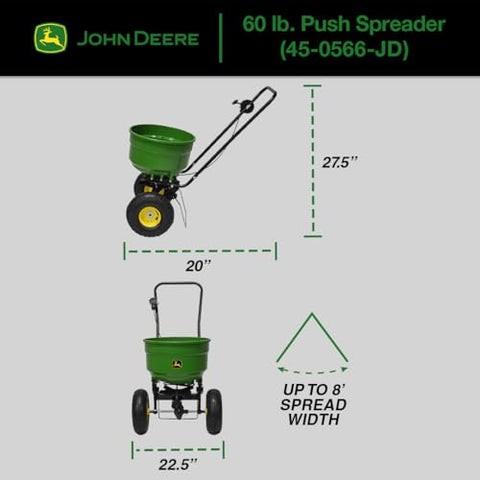 John Deere 60lb spreader cable flow control enables precise application.