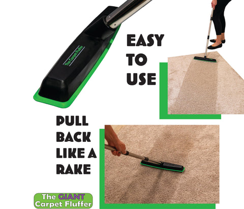 Johnny World Giant Carpet Fluffer stiff prongs lift matted fibers without damaging piles.