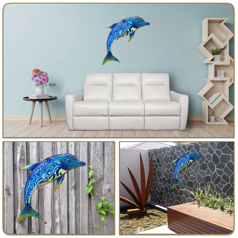 John's Studio Dolphin wall decor simple back-hook hanging for easy installation.