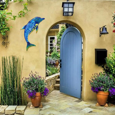 John's Studio Dolphin wall decor ideal for living rooms, patios, and gardens.