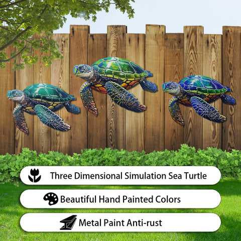 John's Studio decorative turtle decor on fence for garden flair.