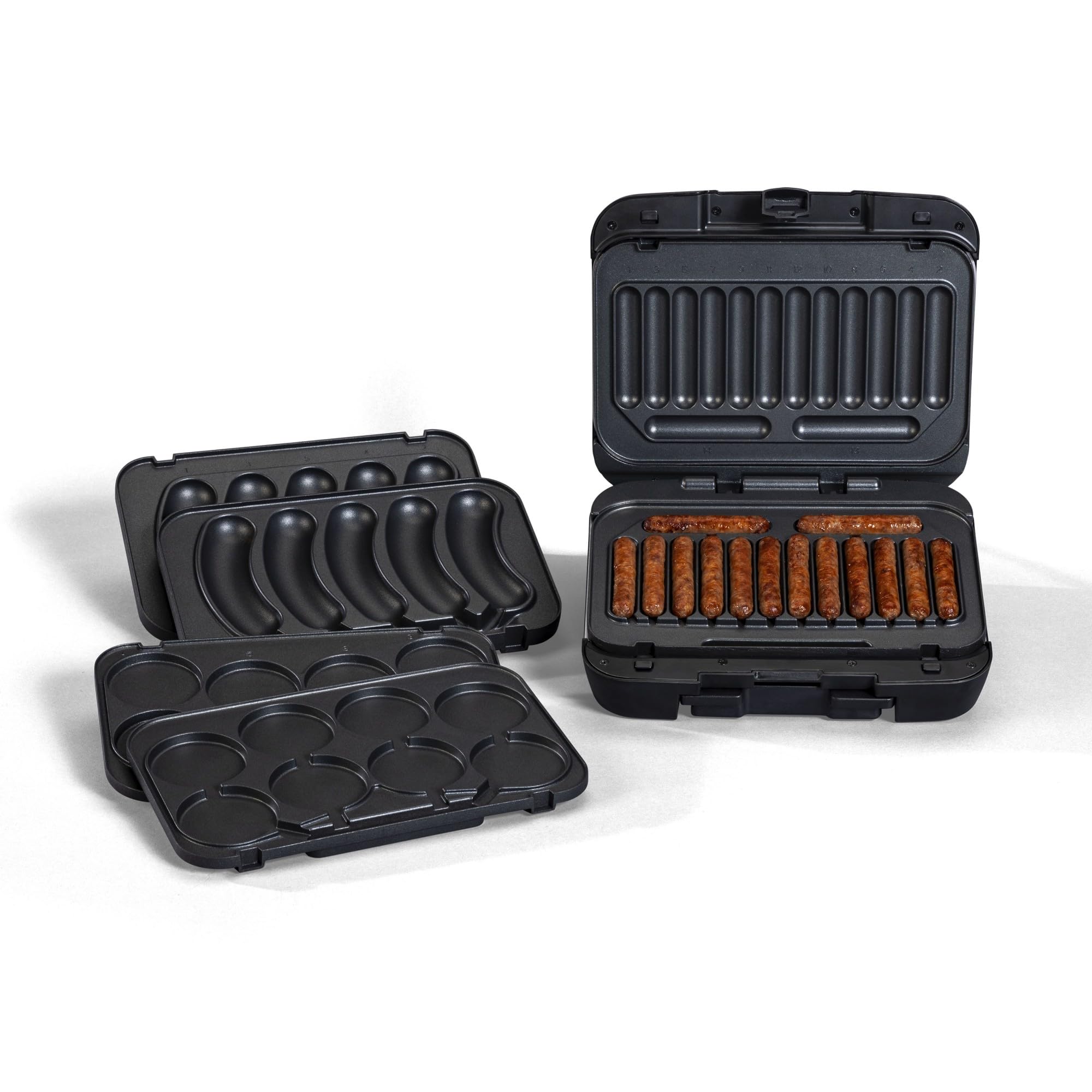 Johnsonville Sizzling Sausage Grill Plus removable plates simplify dishwasher cleanup.
